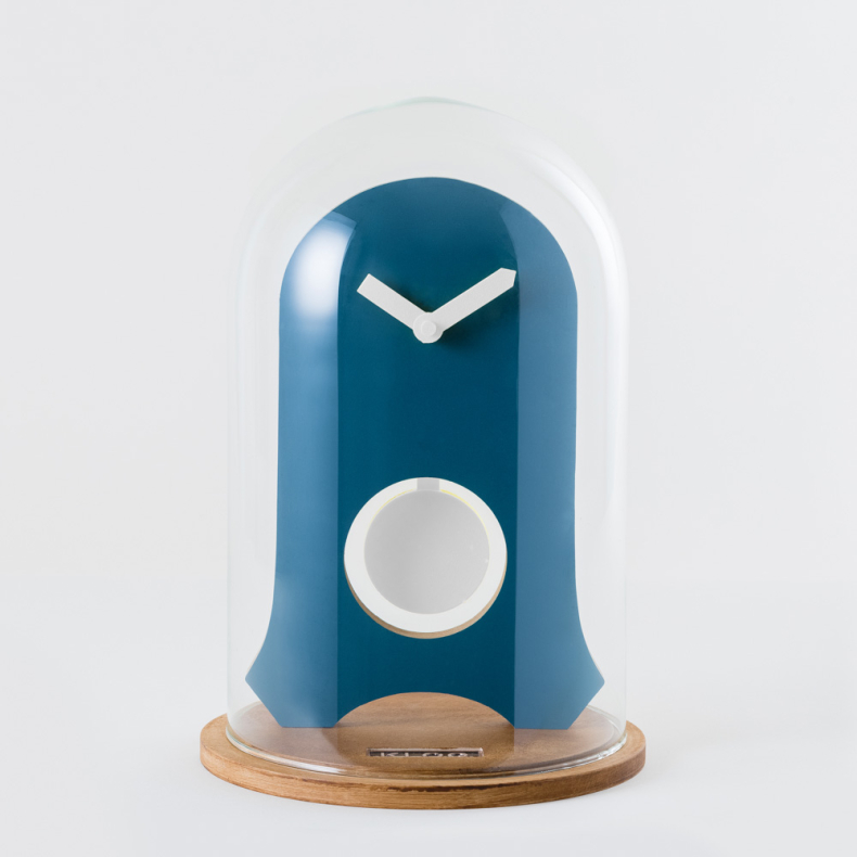 Stolp klok glass dome clock blue blauw